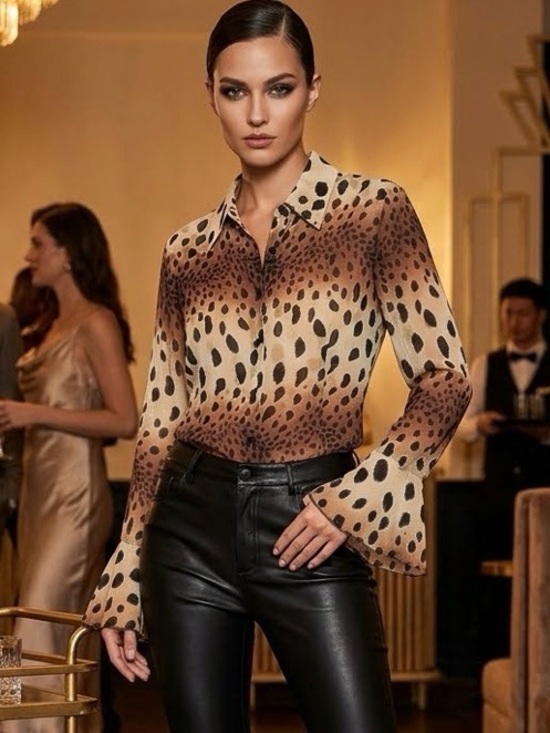 Roberto Cavalli Tops - Rare Vintage ROBERTO CAVALLI Sheer Leopard Silk Chiffon Blouse Sequined Trim L